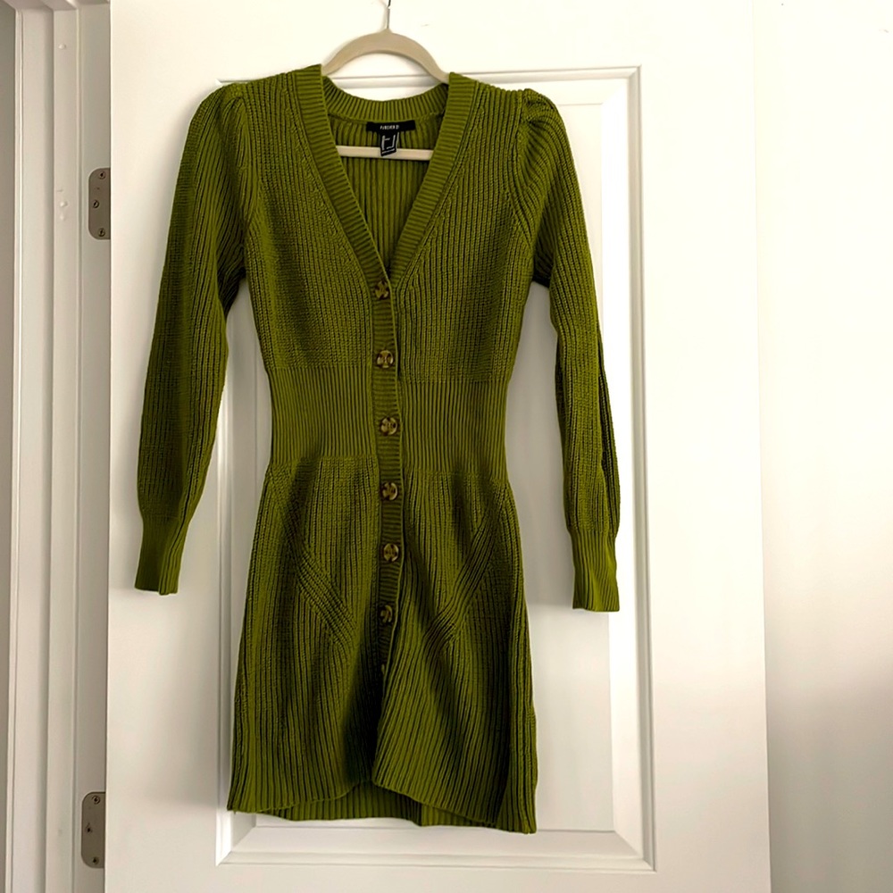 Button-Front Sweater Midi Dress